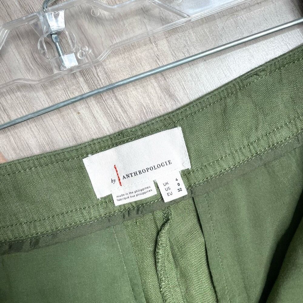 Anthropologie Ankle-Tie bell bottom 100% linen‎ pants Size 0 green - Picture 8 of 14